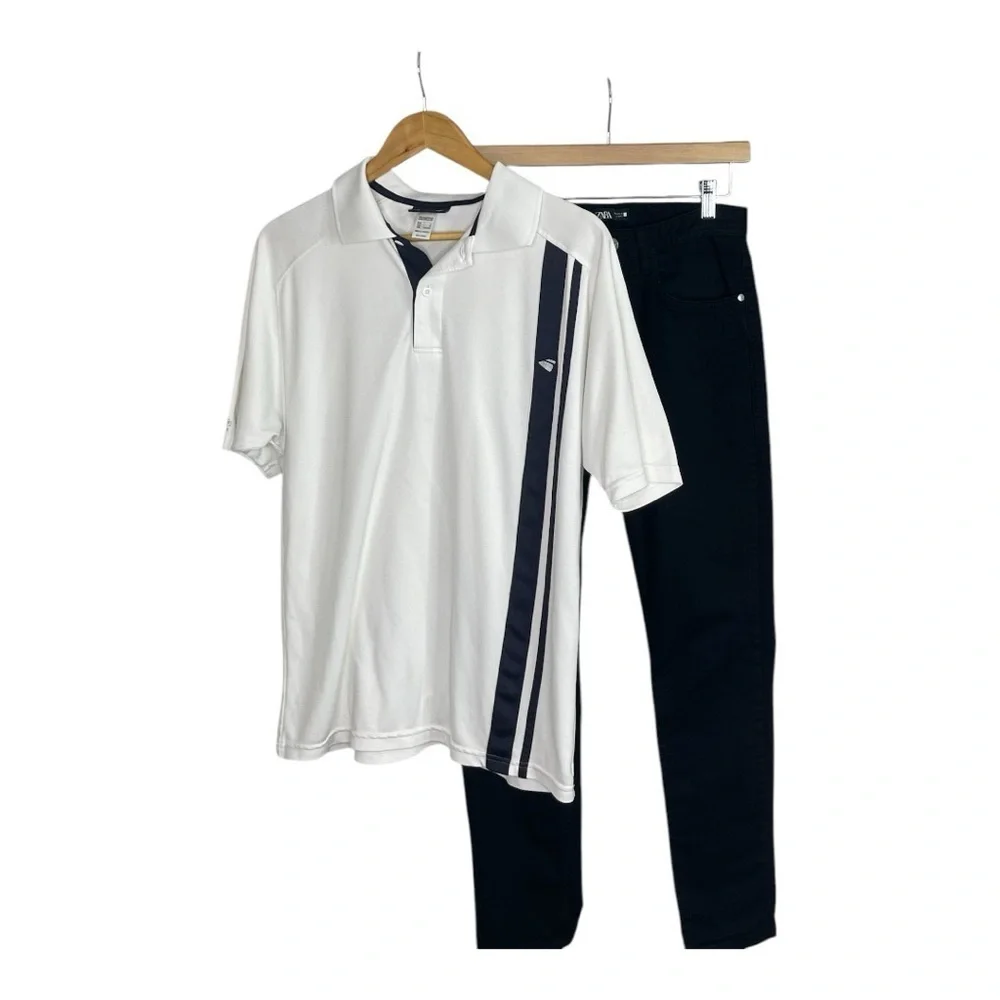 Inesis White and Black Striped Polo Golf Shirt M - Picture 3 of 7